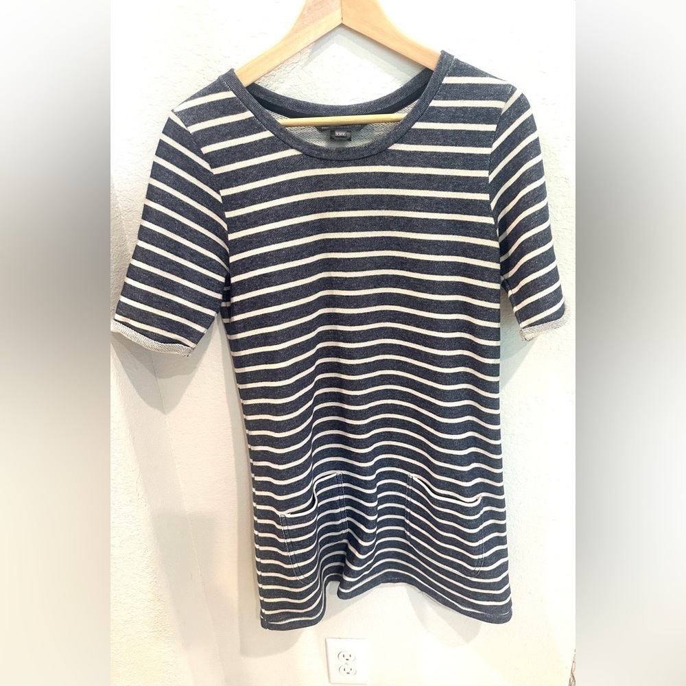 French Connection Blue/ Cream XS Normandy Stripe Mini T-Shirt Dress - Picture 2 of 5